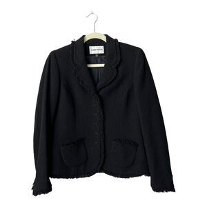 Albert‎ Nipon Blazer Womens Size 4 Black Wool Blend Fringe Details Jacket Lined